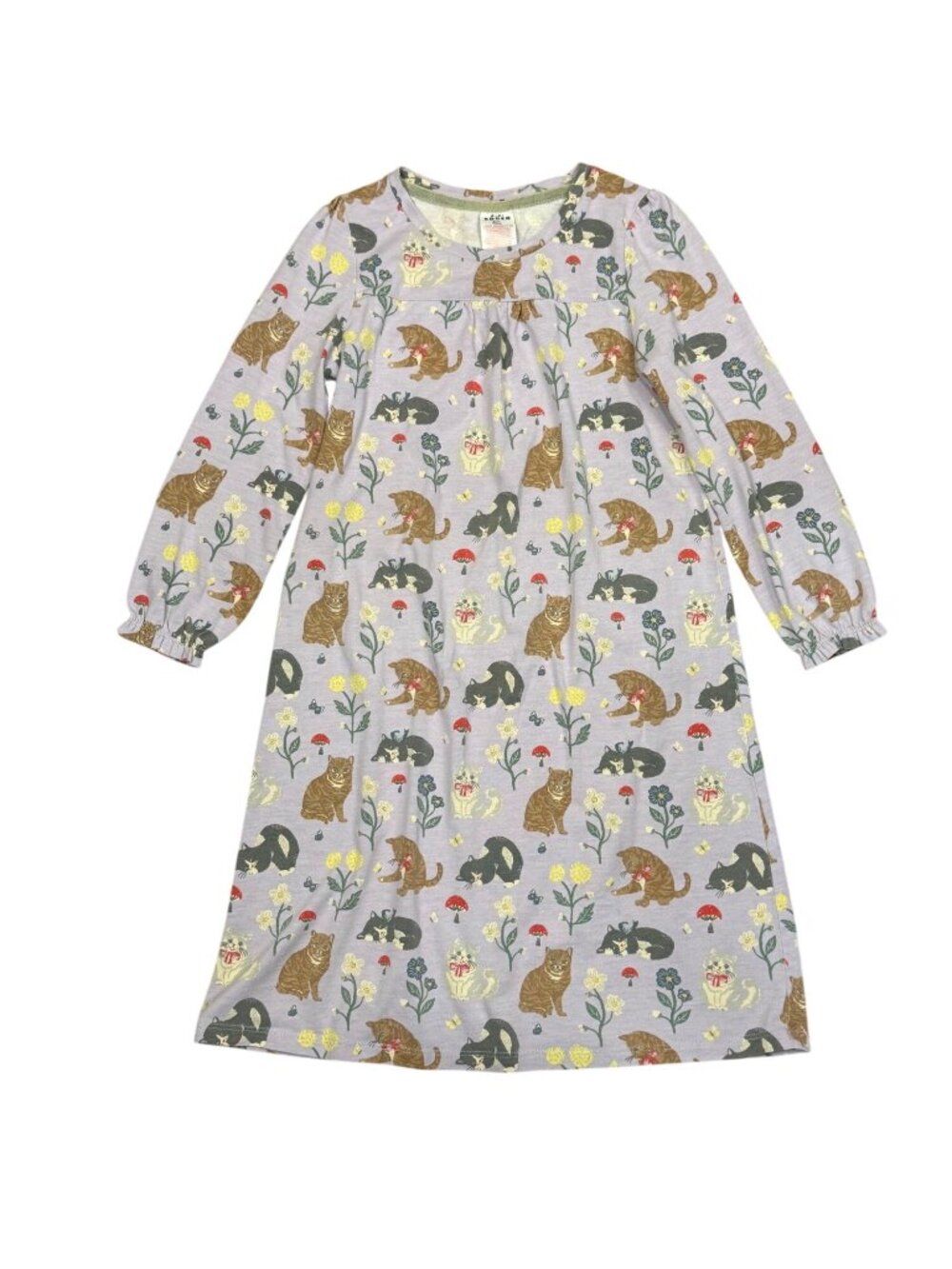 Mini Boden Girls Long Sleeve Nightgown Cat Print Lavender 6-7